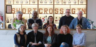 International journalists at Rademon Estate Distillery in Crossgar, with tour guide Maeve Davison (front, right).