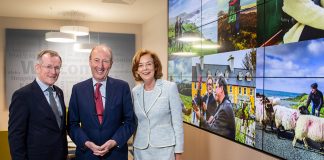 Niall Gibbons, CEO of Tourism Ireland; Tourism Minister Shane Ross; and Joan O’Shaughnessy, Chairman of Tourism Ireland, at the mid-year review of overseas tourism.