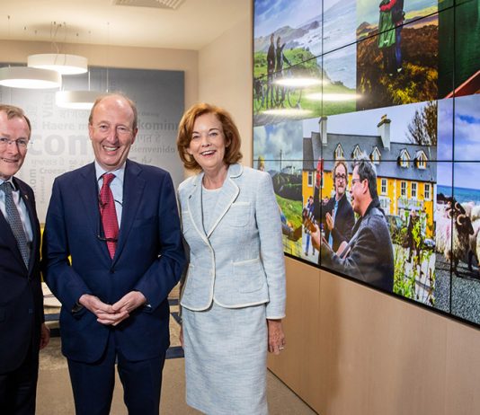 Niall Gibbons, CEO of Tourism Ireland; Tourism Minister Shane Ross; and Joan O’Shaughnessy, Chairman of Tourism Ireland, at the mid-year review of overseas tourism.