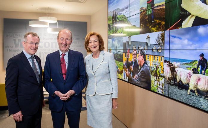 Niall Gibbons, CEO of Tourism Ireland; Tourism Minister Shane Ross; and Joan O’Shaughnessy, Chairman of Tourism Ireland, at the mid-year review of overseas tourism.