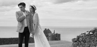 A pre-wedding photo of Chinese celebrities Zhang Ruoyun and Tang Yixin, taken this week at Dunluce Castle.