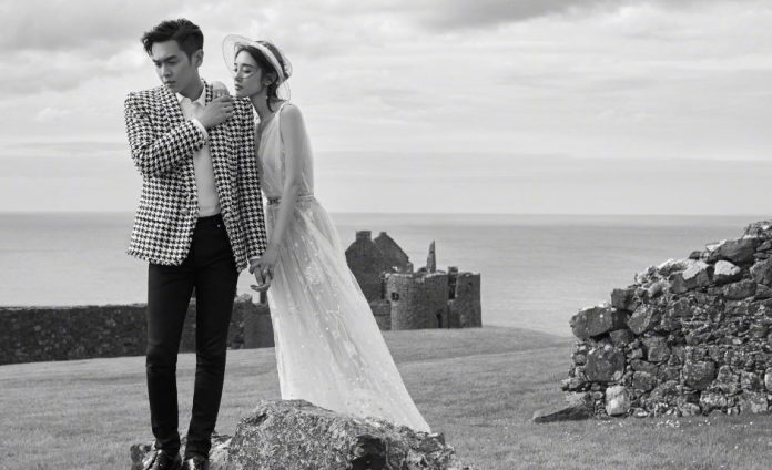 A pre-wedding photo of Chinese celebrities Zhang Ruoyun and Tang Yixin, taken this week at Dunluce Castle.