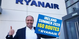 The new routes bring Ryanair's total routes from Ireland to 160.