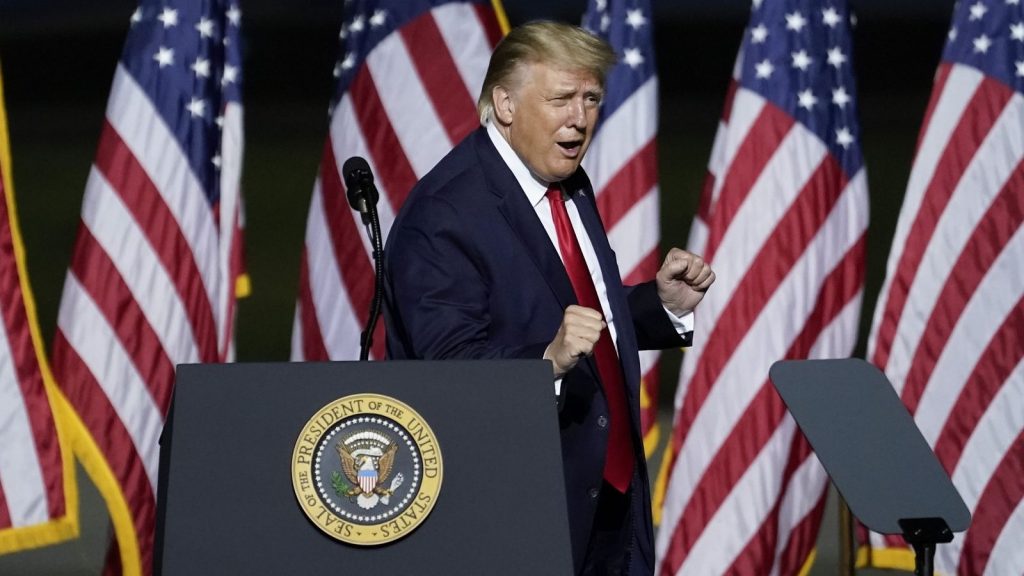 US president Donald Trump dances to "YMCA" at a campaign rally in Virginia. Photo Credit: RTE